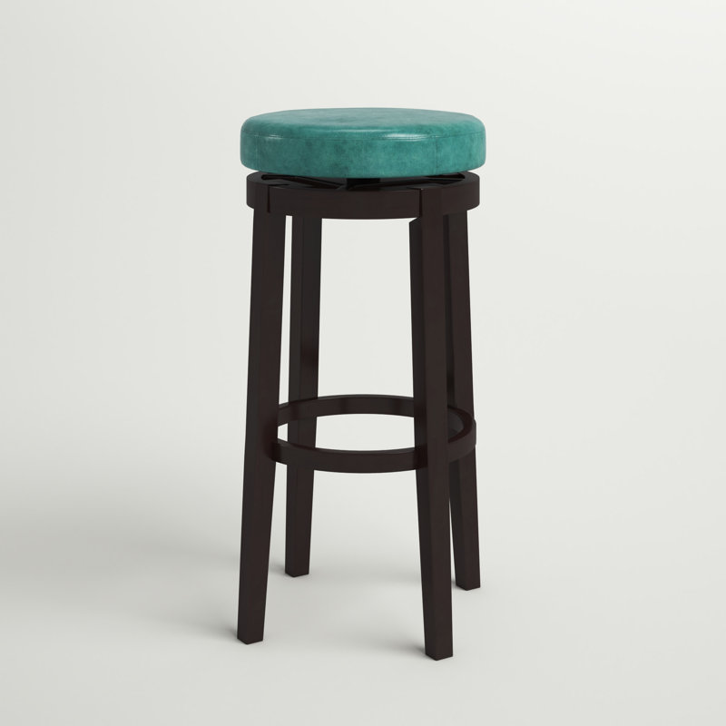 Baylis Swivel Upholstered Stool with Solid Wood Frame, Faux Leather-Teal, Bar Stool (31” Seat Height)