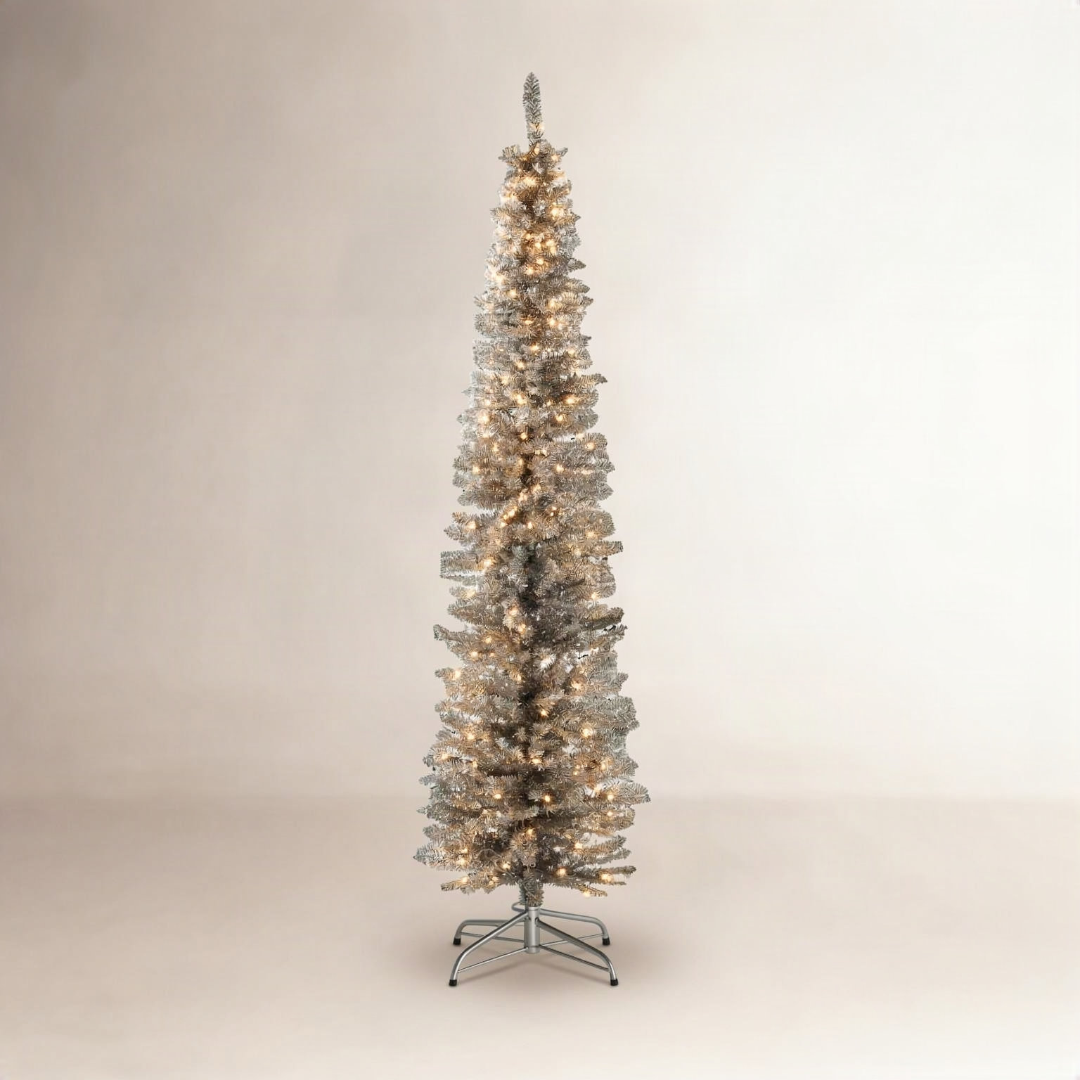 Silver Pre-Lit Pine Christmas Tree, 7'