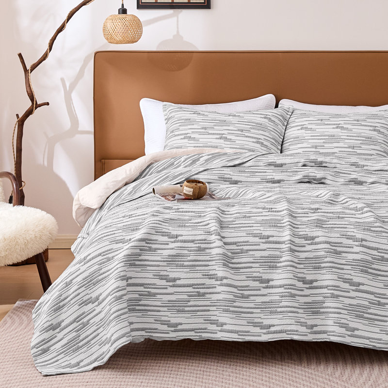 Courtepointe Sleep Zone Floral, Courtepointe pour lit simple / simple TG + 1 taie, Gris foncé à rayures