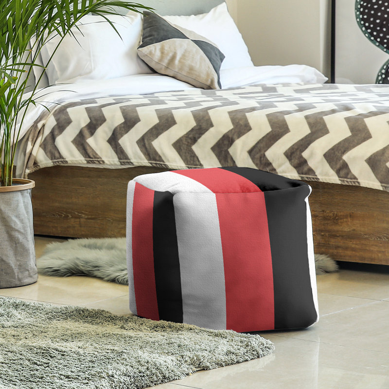 Repose-pieds cube rayures maryland, Blanc / rouge / noir