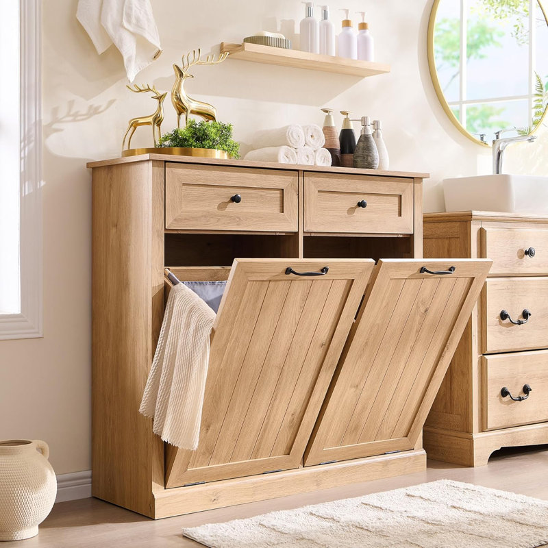  Armoire poubelle Farmhouse Tilt Out avec tiroirs, armoire poubelle à l'épreuve des chiens 20 gallons, avec panier de rangement pour la cuisine