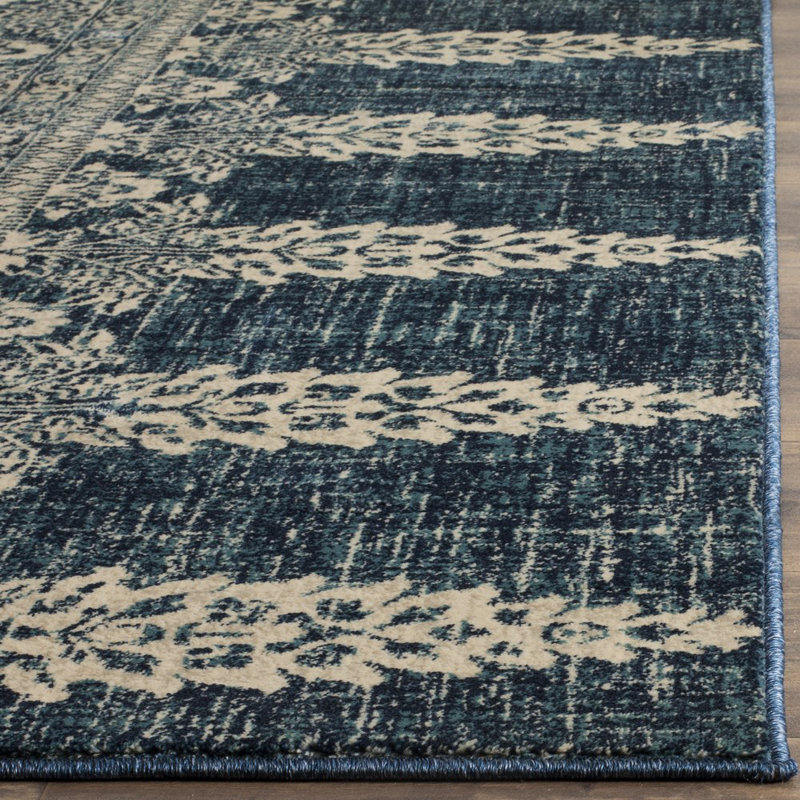 Annette Floral Royal/Ivory Area Rug, Square 6'7"