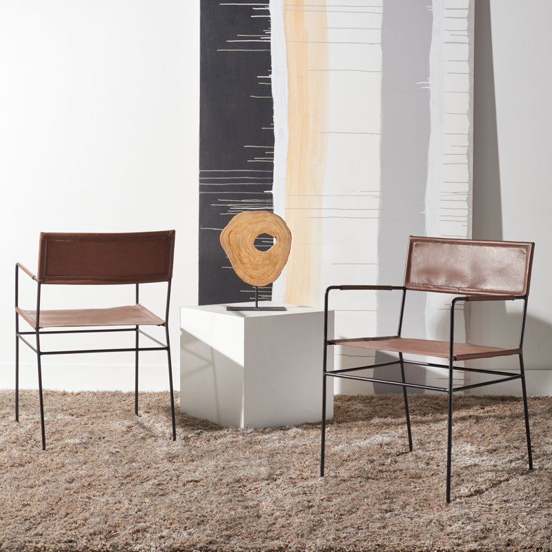 Rydon 18.5'' H Leather Upholstered Metal Armchair, Cognac Genuine Leather