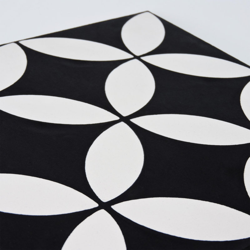 Amlo 8" x 8" Cement Patterned Wall & Floor Tile, Black/White