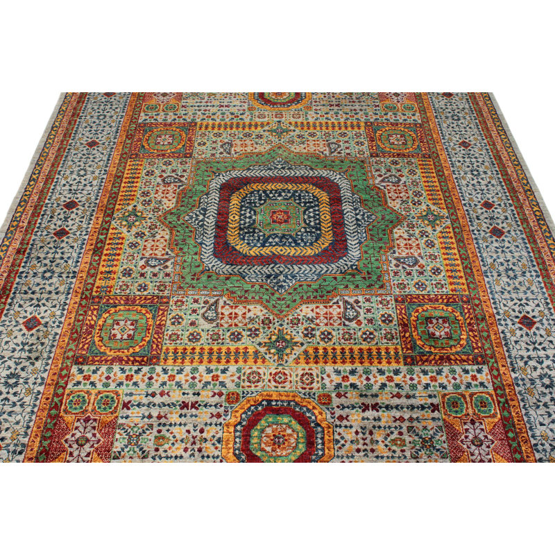 6x8 Multicolor and Grey Turkish Tribal Rug