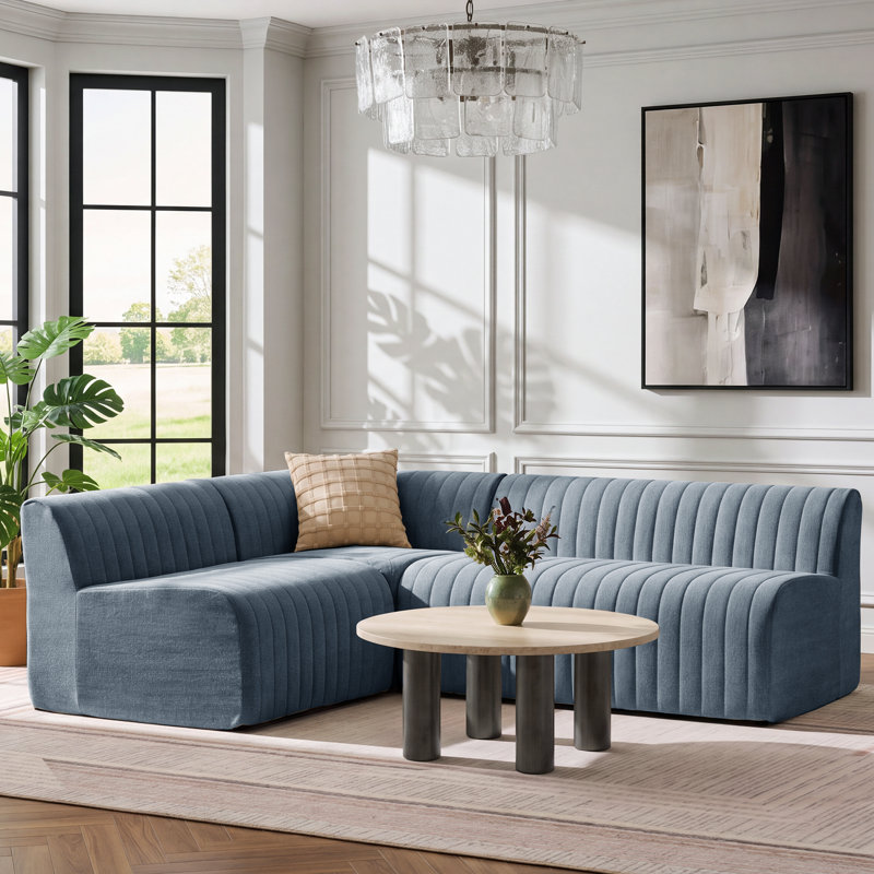 Banc de salle à manger modulaire rembourré en L 88 po, Chenille bleu
