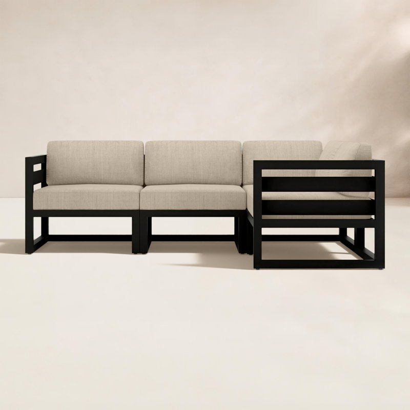 Avion 4 Piece Sectional Set, Canvas Natural Sunbrella® Canvas, Black