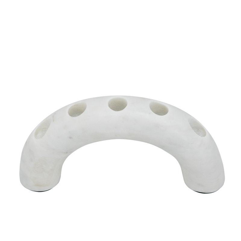 Porte-bougie arqué conique - 10 x 2,5 x 5,5 po - Marbre blanc