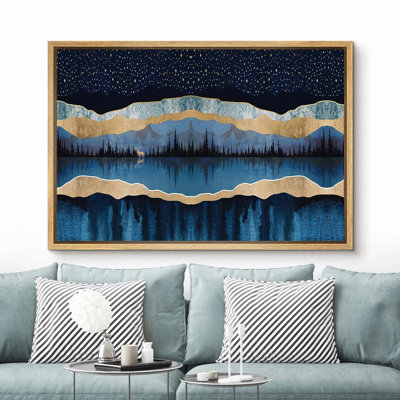 Abstract Mountain " Woodland Blue Marble Mountains And Forest Reflection Abstract Wilderness Modern Art Rustic Scenic "