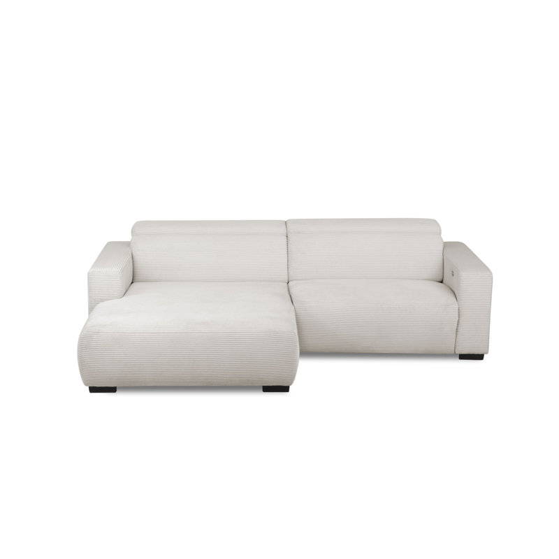 Almontiser Cozzy Reclining Corner Sofa in Curdouy Velvet Fabric, Ivory, Left Hand Facing