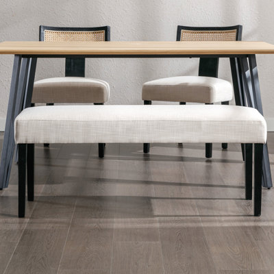 Pearisburg 45" Wood Bench Farmhouse Linen Upholstered Dining Bench Long Dining Room Bench