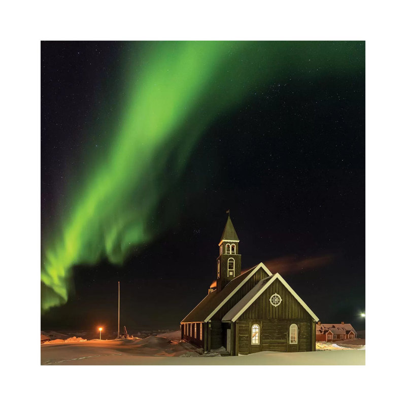 Northern Lights Over The Zion's Church. Ilulissat At The Shore Of Disko Bay by Martin Zwick - Wrapped Canvas Print