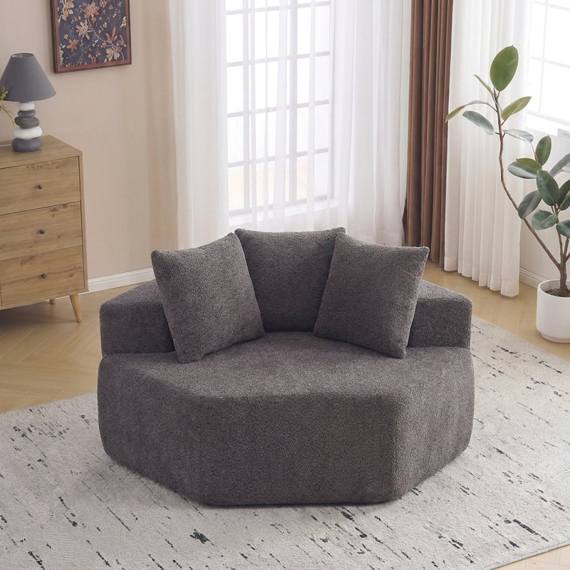 Chaise longue simple modulaire hexagonale de 54 pouces avec trois coussins, Gris