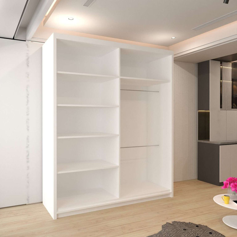 2 Door Laminate Wardrobe, White, 217cm H x 150cm W x 62cm D