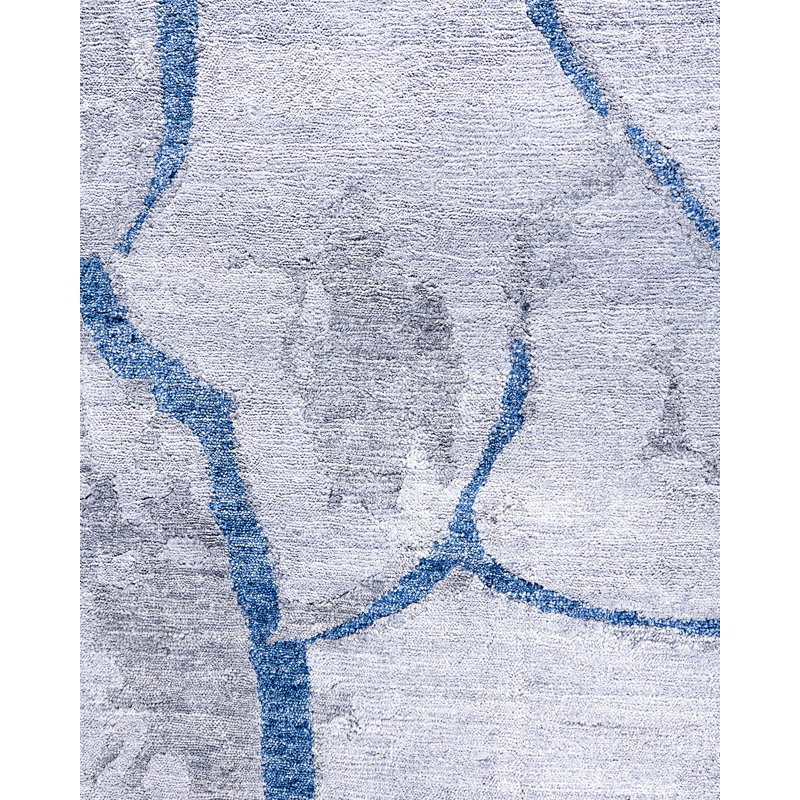 Gray Hand-Knotted Silk Rectangular Area Rug, 9' 1" x 12' 1"