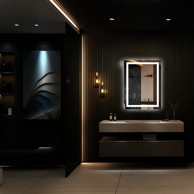 Dokes Filleted Corner LED Bathroom Vanity  Mirror Passed ETL Certification, 24'' x 32''