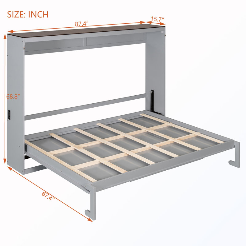 Grand lit escamotable avec station de charge, Grey