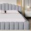 Structure de lit tapissier grand en velours avec tête de lit en forme de coquille - aucun sommier nécessaire, capacité de 500 lb, lit de plancher moderne-285953873