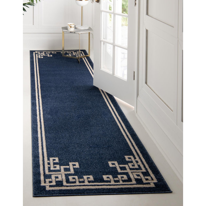 Tapis bleu foncé / beige Barreto, Tapis de couloir 2 pi 7 po x 10 pi