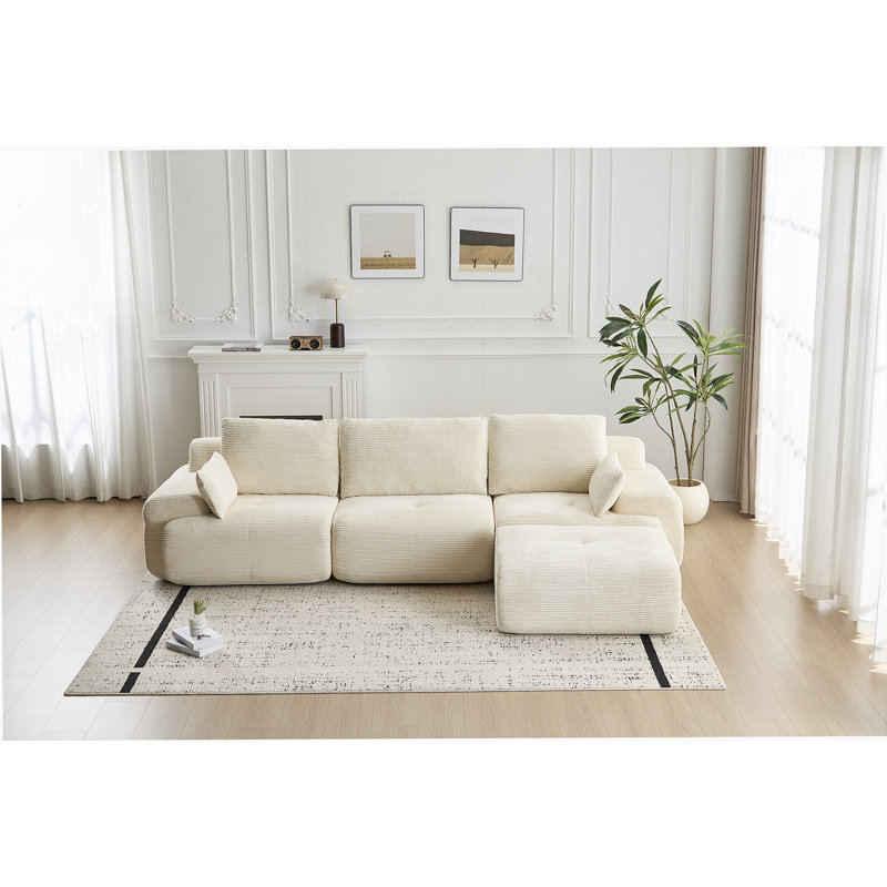 Boneless Modern Memory Foam Compressed Sofa, Large Sectional Couches For Various Living Spaces, Pet-Friendly Cloud Modular Sectional Sofa, Corduroy Fabric, Extra Deep Loveseat, No Assembly Needed