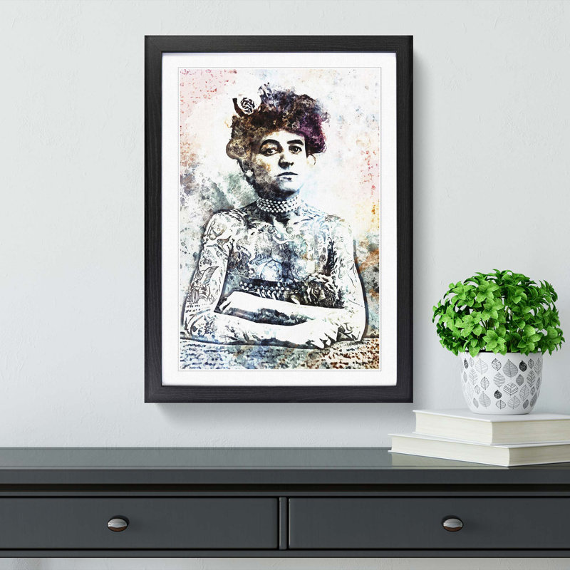 Tattooed Lady in Abstract - Picture Frame Graphic Art Print, 36cm H x 27cm W x 2cm D, Black Framed