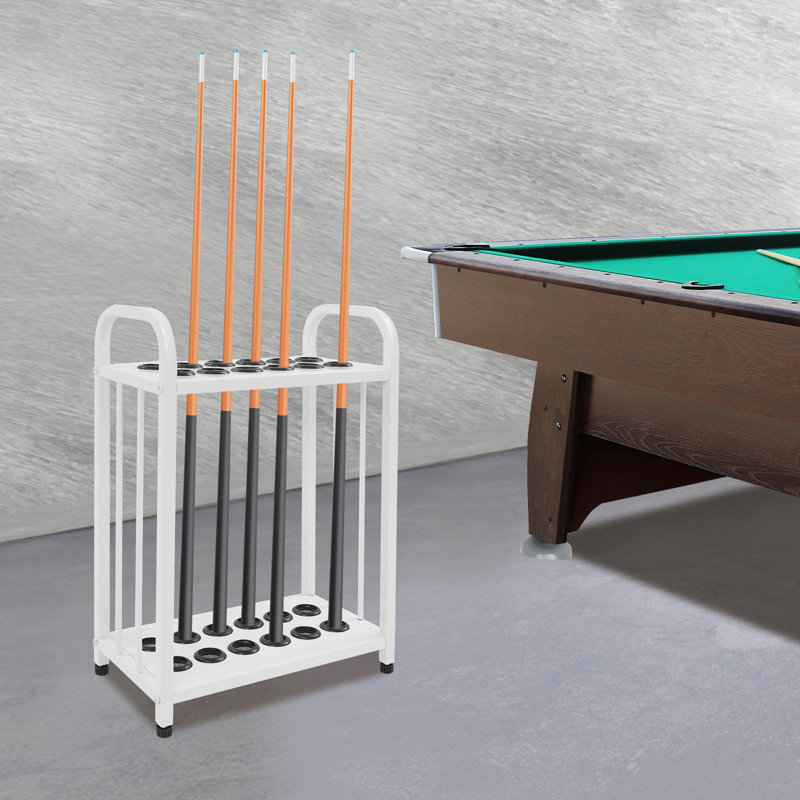 12-Hole Metal Pool Cue Rack Pool Stick Holder, White