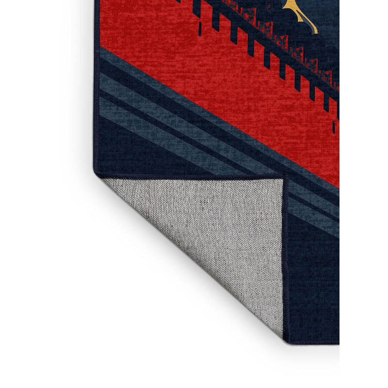Machine Washable Parez Moscow Kremlin Classic Block Print Rug in Gray – Navy Binding, 4x6