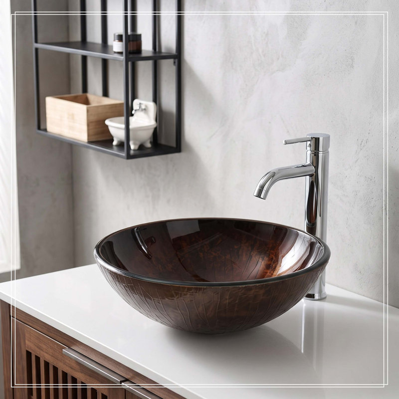 Lavabo vasque en verre trempé Amber, lavabo de salle de bain rond texturé artistique, lavabo de comptoir