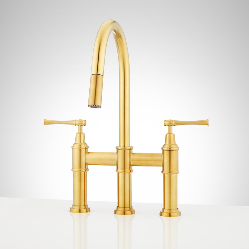 Hurston Pull Down Bridge Faucet with Accessories, Brushed Gold