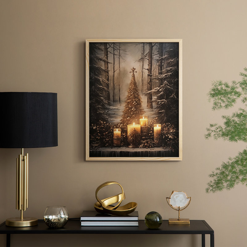 «Christmas Holiday Art Dxxxx», reproduction d'art encadrée - bois massif, Naturel, H 15 po x l 12 po