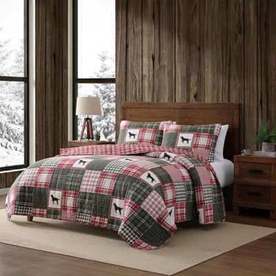 Eddie Bauer Buddy Patchwork Cotton Reversible Red Quilt Set