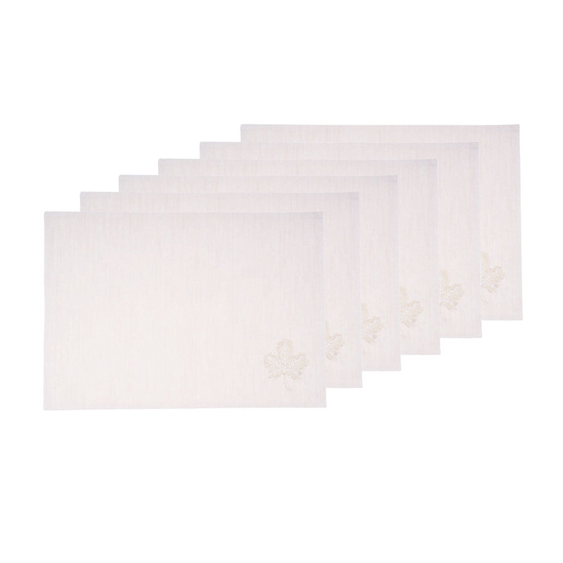 Neutral Beige Cotton Maple Leaf Embellished Placemats Set of 6