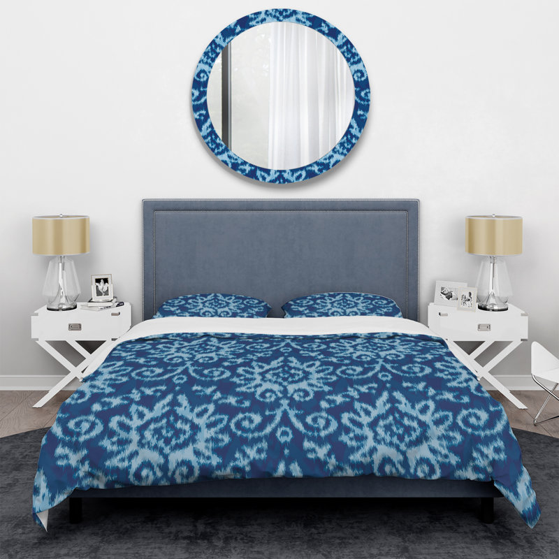 Blue Ikat Ogee - Ensemble de housse de couette abstrait - Microfibre de polyester