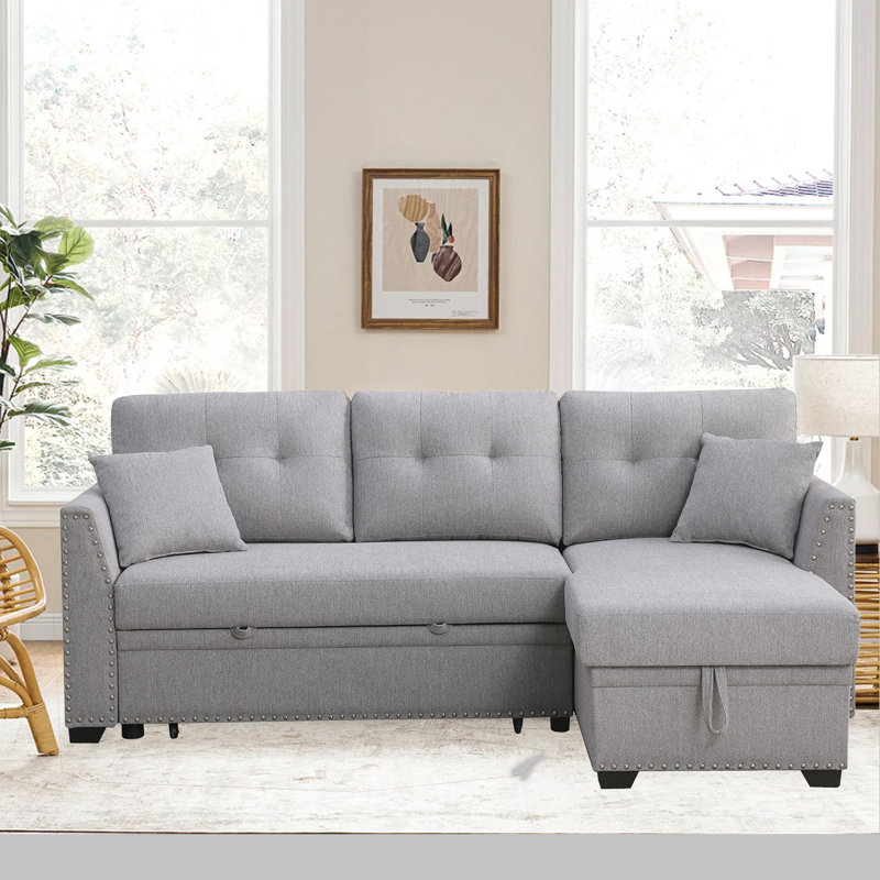 Condrey 81'' Wide Reversible Sleeper Sofa & Chaise, Gray 100% Polyester