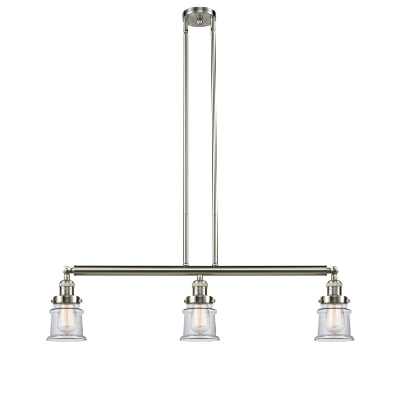 Luminaire suspendu linéaire à 3 lumières pour îlot de cuisine Madelyn, Transparent, Ampoule DEL 6 watts Vinage, Or satiné