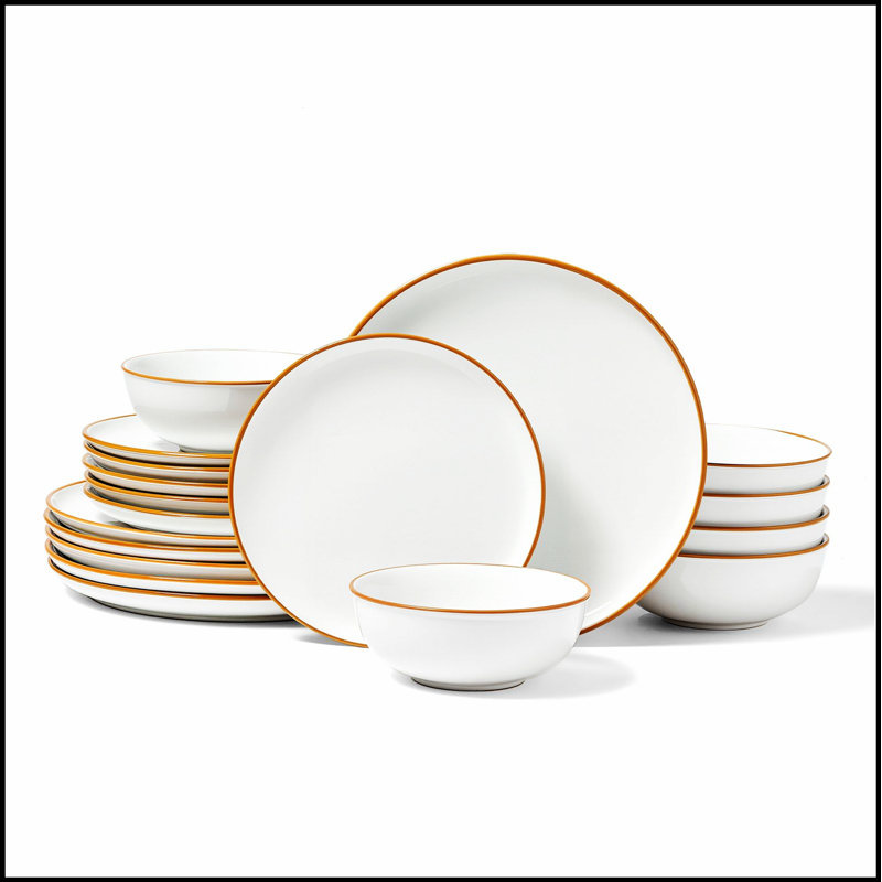Service de table en céramique 18 pièces avec assiettes et bols 18 pièces, service blanc classique pour un usage quotidien