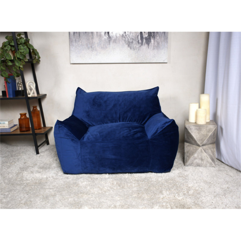 Allea Velveteen Bean Bag Chair With Armrests, Blue Solid Velvet