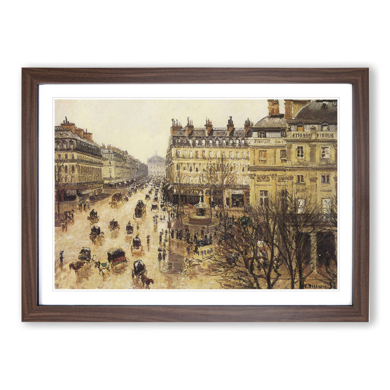 French Theatre in the Rain by Camille Pissarro - Picture Frame Painting, Walnut Framed, 27cm H x 36cm W x 2cm D