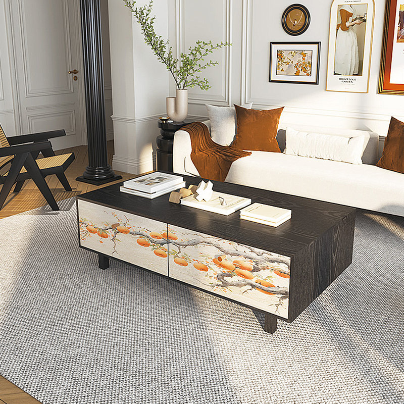Table basse française avec rangement peint rétro, Noir, noir, noir, noir