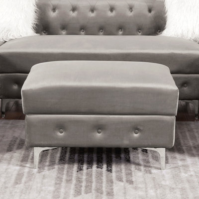 Transitional Style Square Ottoman - Steel Chrome Plated Legs, Button Tufted Design
