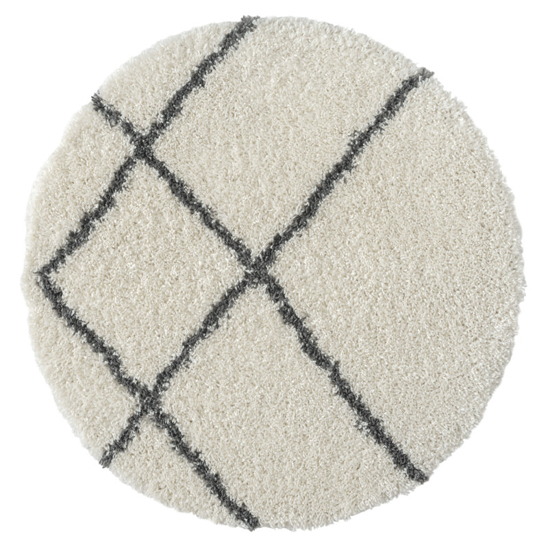 Shaggy Lush Diamond cream Rug, Round 120cm