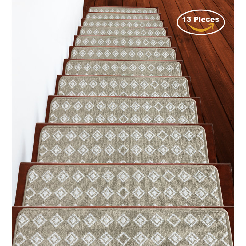 tapis d'escalier doux et vibrant en treillis Atoll, Beige
