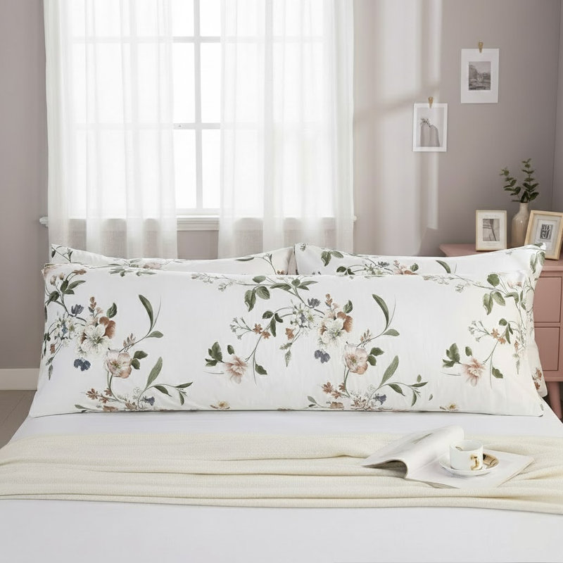 Taie d'oreiller pour corps 100% coton, 1 pièce, imprimé floral de jardin, housse de coussin à fermeture douce et respirante (corps, 20 po x 54 po)