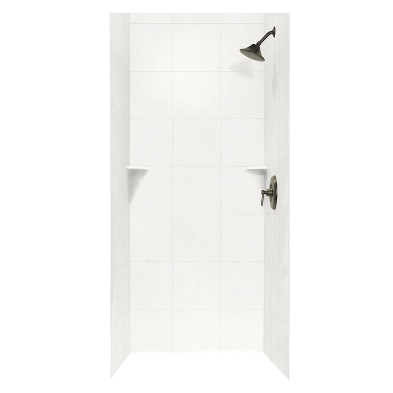 Paroi de douche à trois panneaux 96 "x 36" x 36 "Solid Surface, Blanc Tahiti