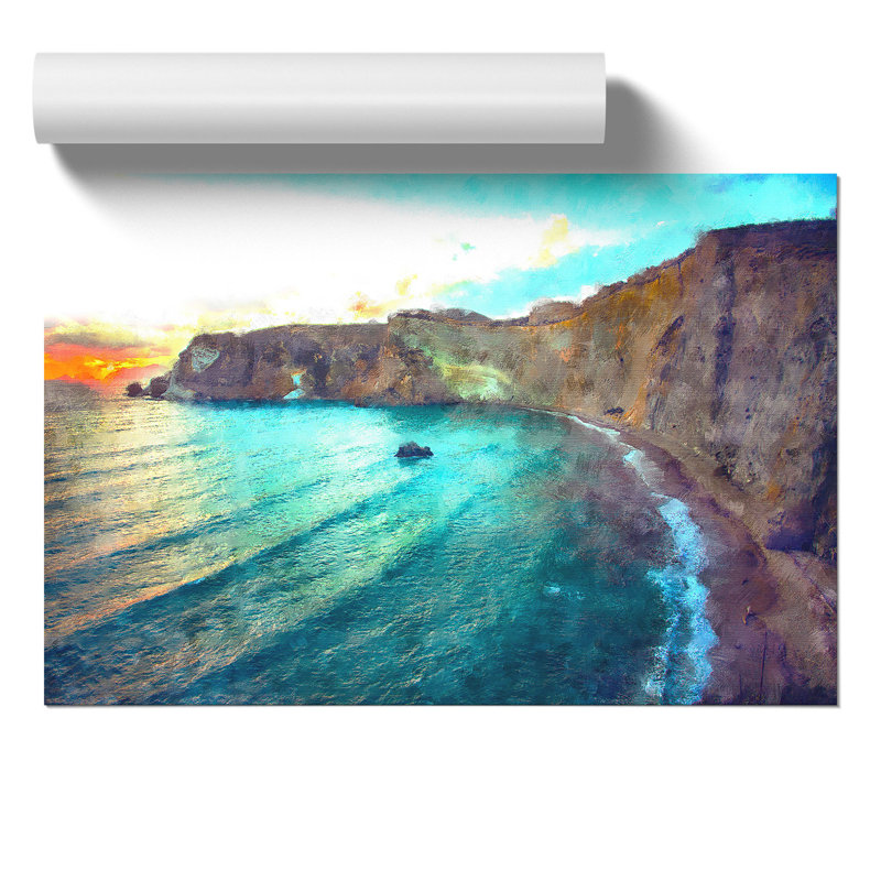 Cliffs in Ponza in Italy Painting - Frameless Print, 42cm H x 59cm W x 0.1cm D