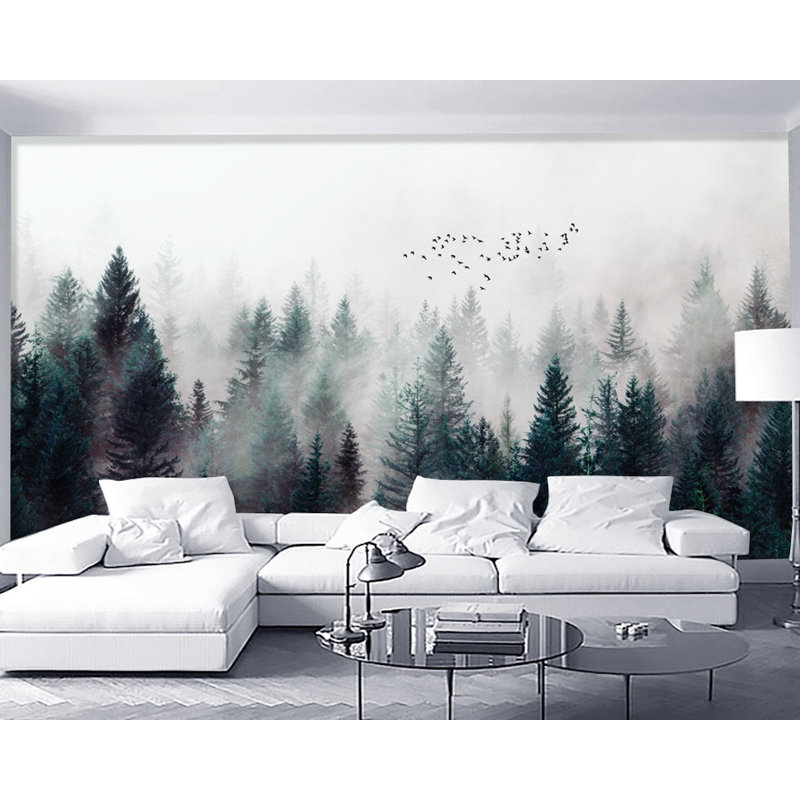 Murale Defaria Misty Forest Nature Mountain, L 35 po x l 55 po