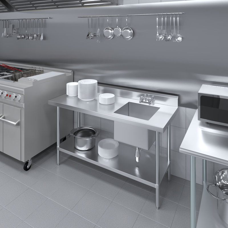 Table de travail en acier inoxydable de 60 po x 24 po avec évier et robinet de préparation à droite intégrés