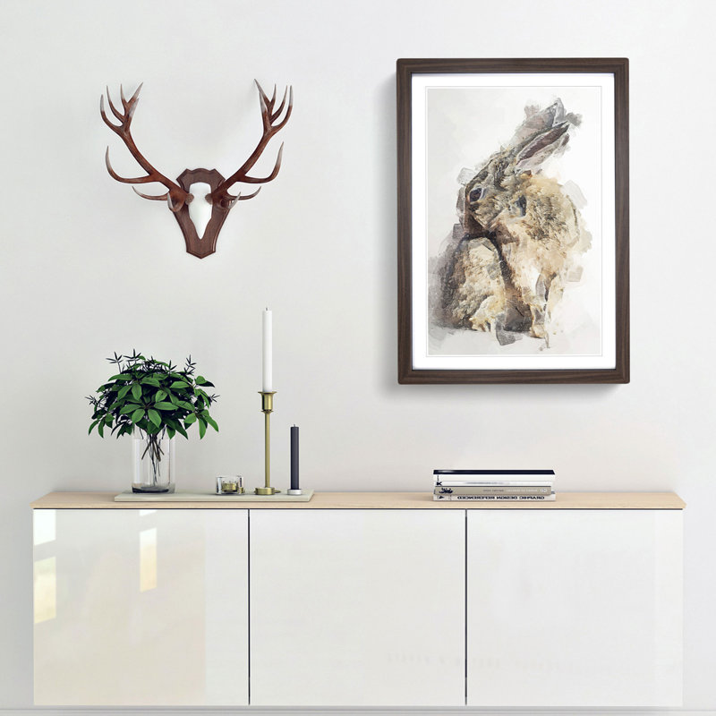 Brown Rabbit in Abstract - Picture Frame Painting Print, 65cm H x 48cm W x 2cm D, Walnut Framed