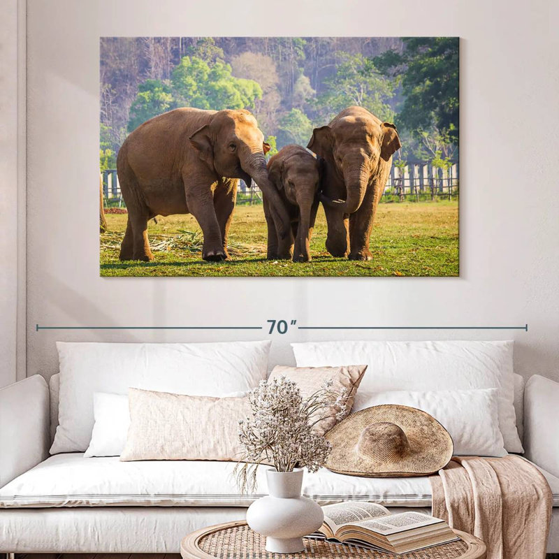 Famille d'éléphants Brampt, H 34 po x l 51 po
