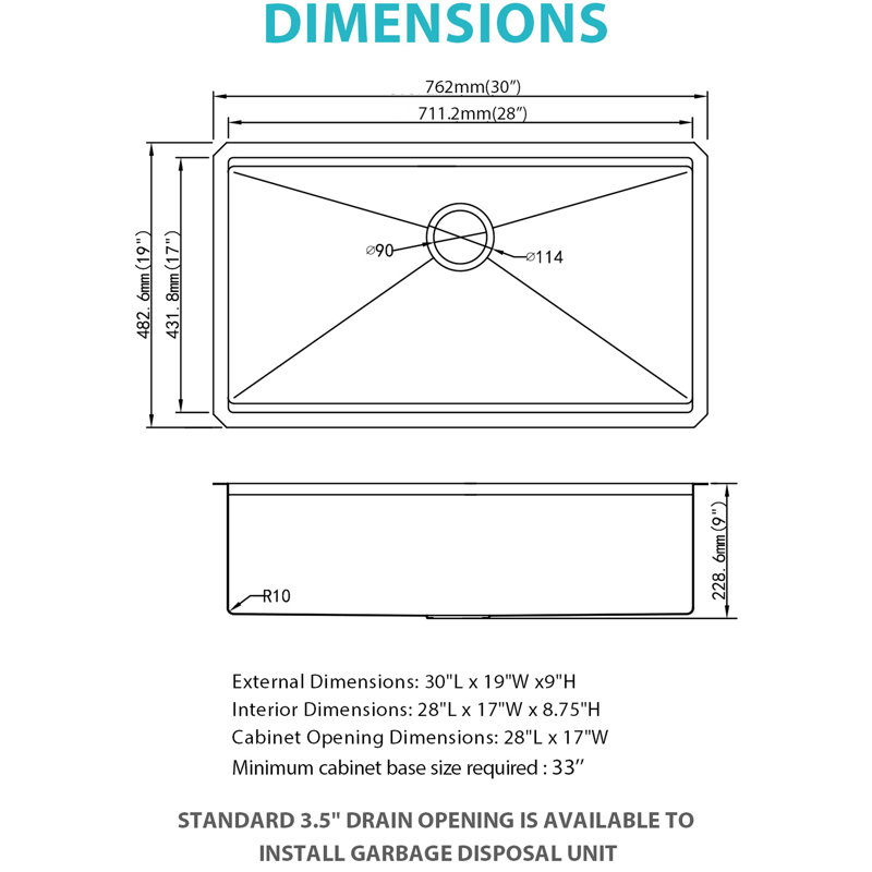 Évier de cuisine encastré à simple cuve 30 * 19 * 9 pouces en acier inoxydable de calibre 16, fonctionnalité de poste de travail, drainage en forme de X, patin pour utilisation silencieuse, paquet avec accessoires